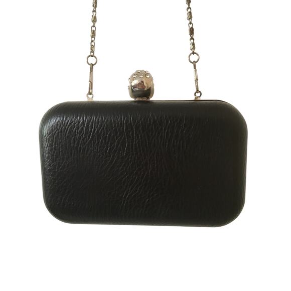 Cross Body Clutch Purse Black Skull Rhinestone Studded W Removable Handle Strap - Picture 2 of 7